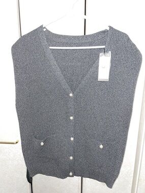 Pearl-Button Gray V-Neck Sweater Vest